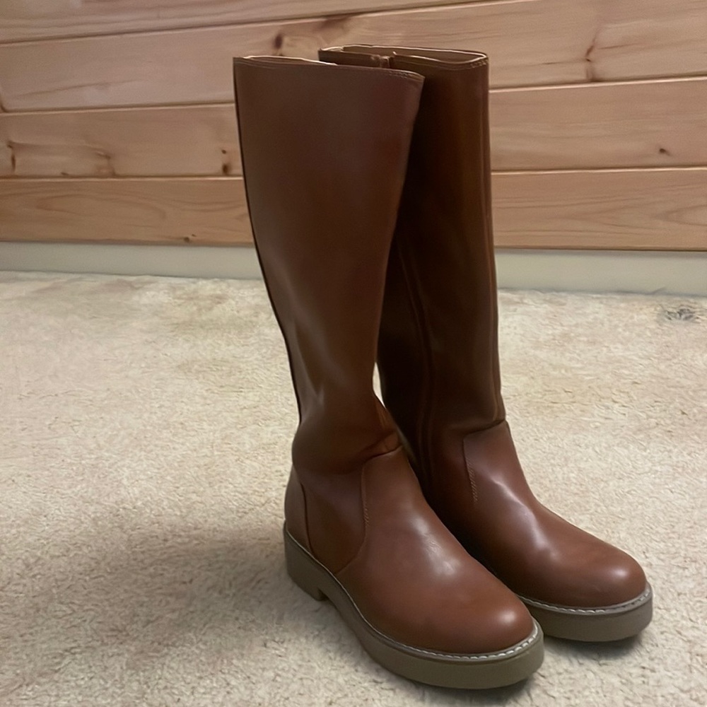 Brown leather knee high boots